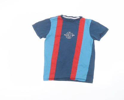 George Boys Blue Striped Cotton Basic T-Shirt Size 12-13 Years Roll Neck