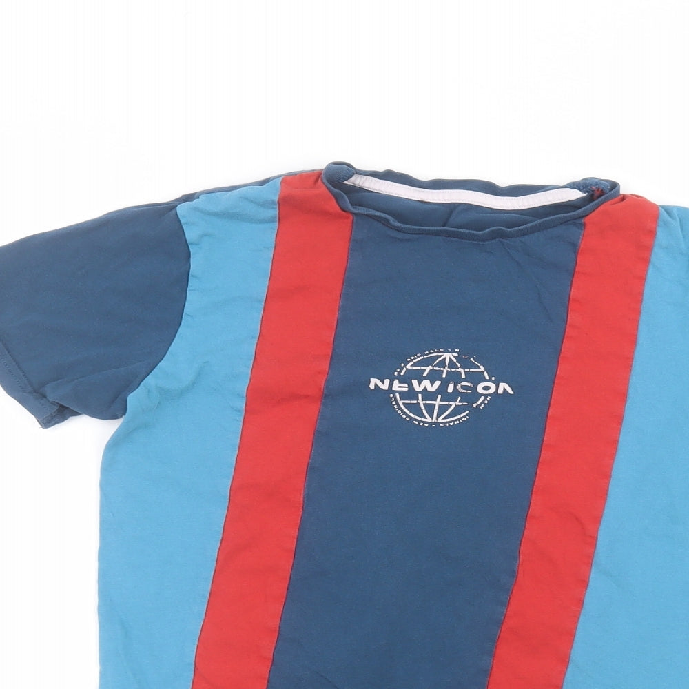 George Boys Blue Striped Cotton Basic T-Shirt Size 12-13 Years Roll Neck
