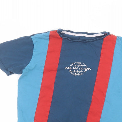 George Boys Blue Striped Cotton Basic T-Shirt Size 12-13 Years Roll Neck