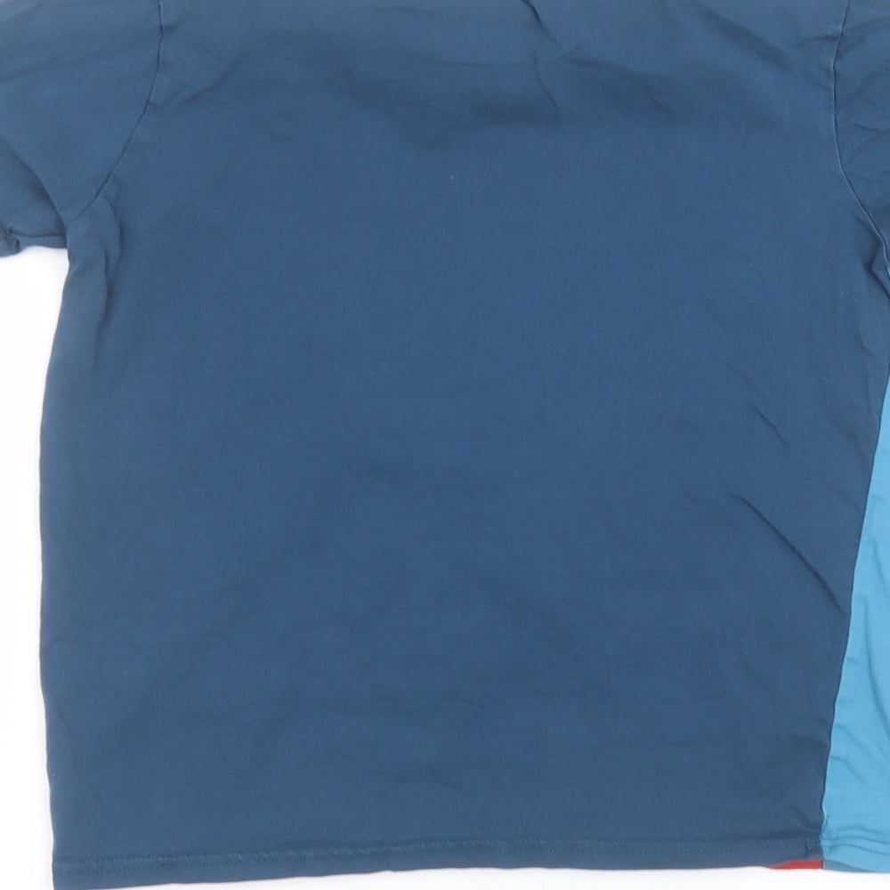 George Boys Blue Striped Cotton Basic T-Shirt Size 12-13 Years Roll Neck
