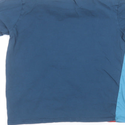 George Boys Blue Striped Cotton Basic T-Shirt Size 12-13 Years Roll Neck