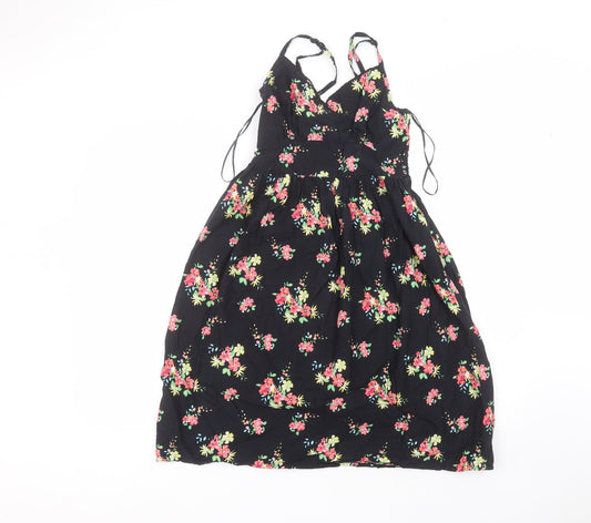 Matalan Womens Black Floral Cotton A-Line  Size 8  V-Neck