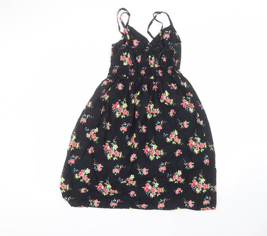 Matalan Womens Black Floral Cotton A-Line  Size 8  V-Neck