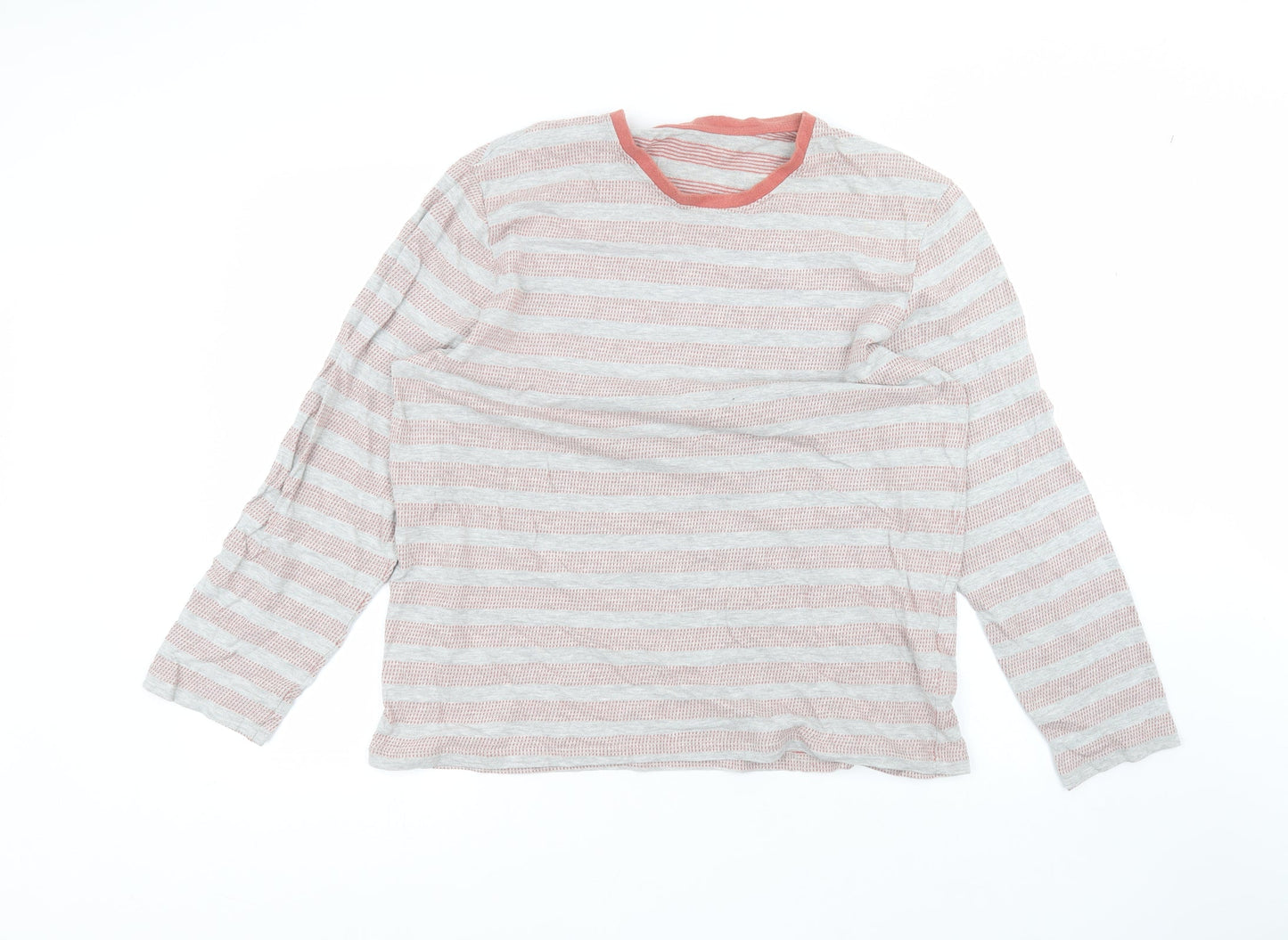 F&F Womens Grey Striped Cotton Basic T-Shirt Size XL Round Neck