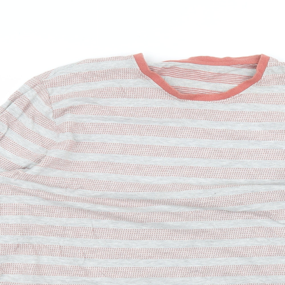 F&F Womens Grey Striped Cotton Basic T-Shirt Size XL Round Neck