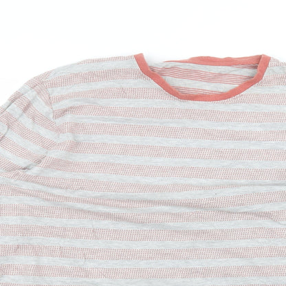 F&F Womens Grey Striped Cotton Basic T-Shirt Size XL Round Neck