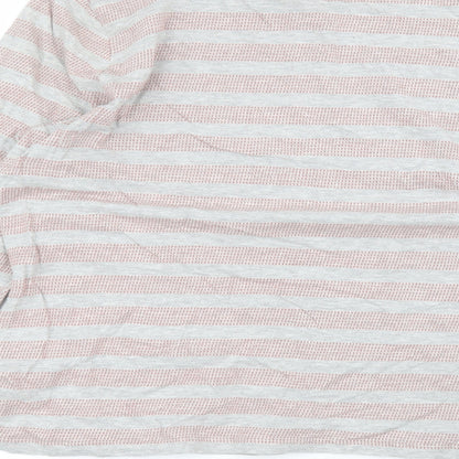 F&F Womens Grey Striped Cotton Basic T-Shirt Size XL Round Neck