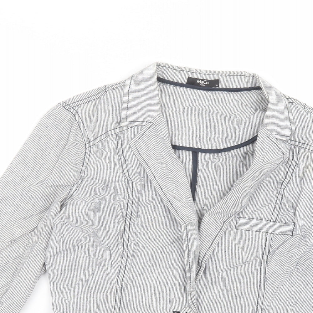 M&Co Womens White Striped  Jacket  Size 8