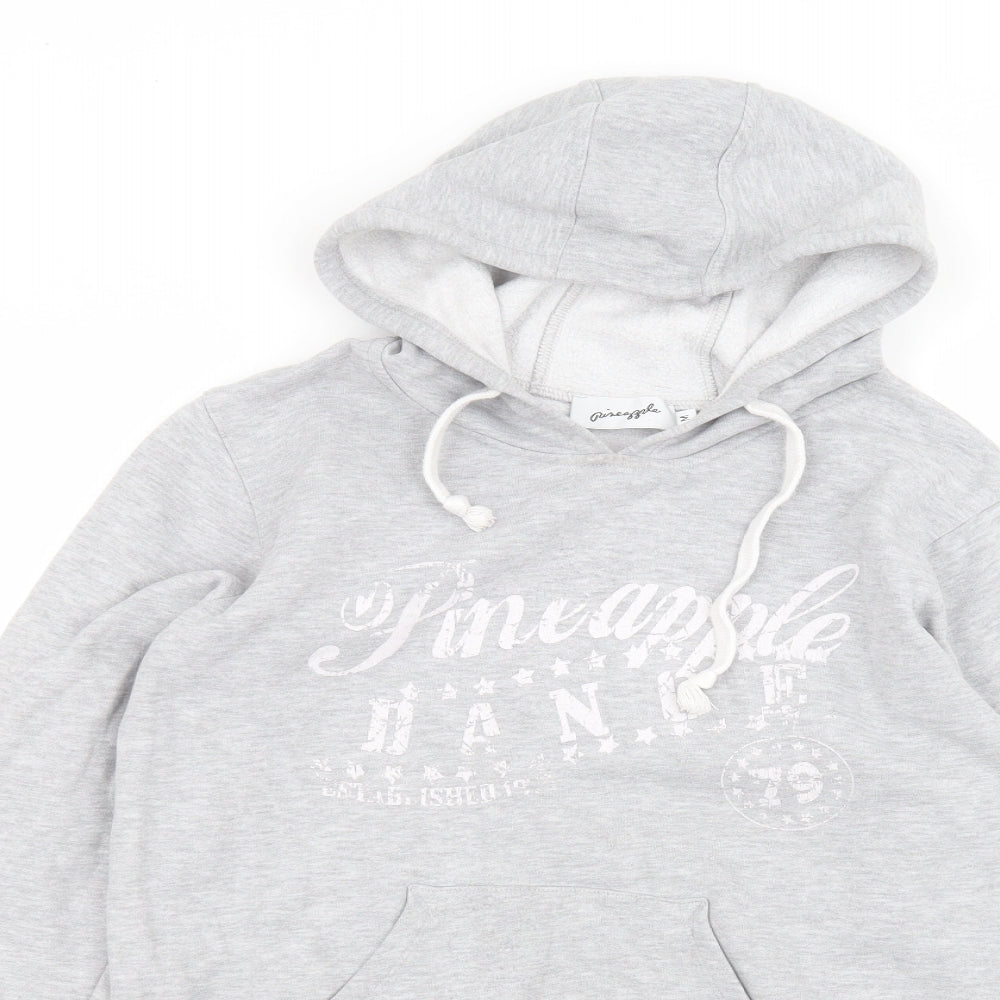 Close-up detail of Pineapple women’s grey cotton pullover hoodie, size M