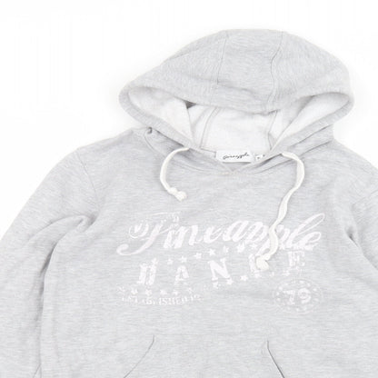 Close-up detail of Pineapple women’s grey cotton pullover hoodie, size M