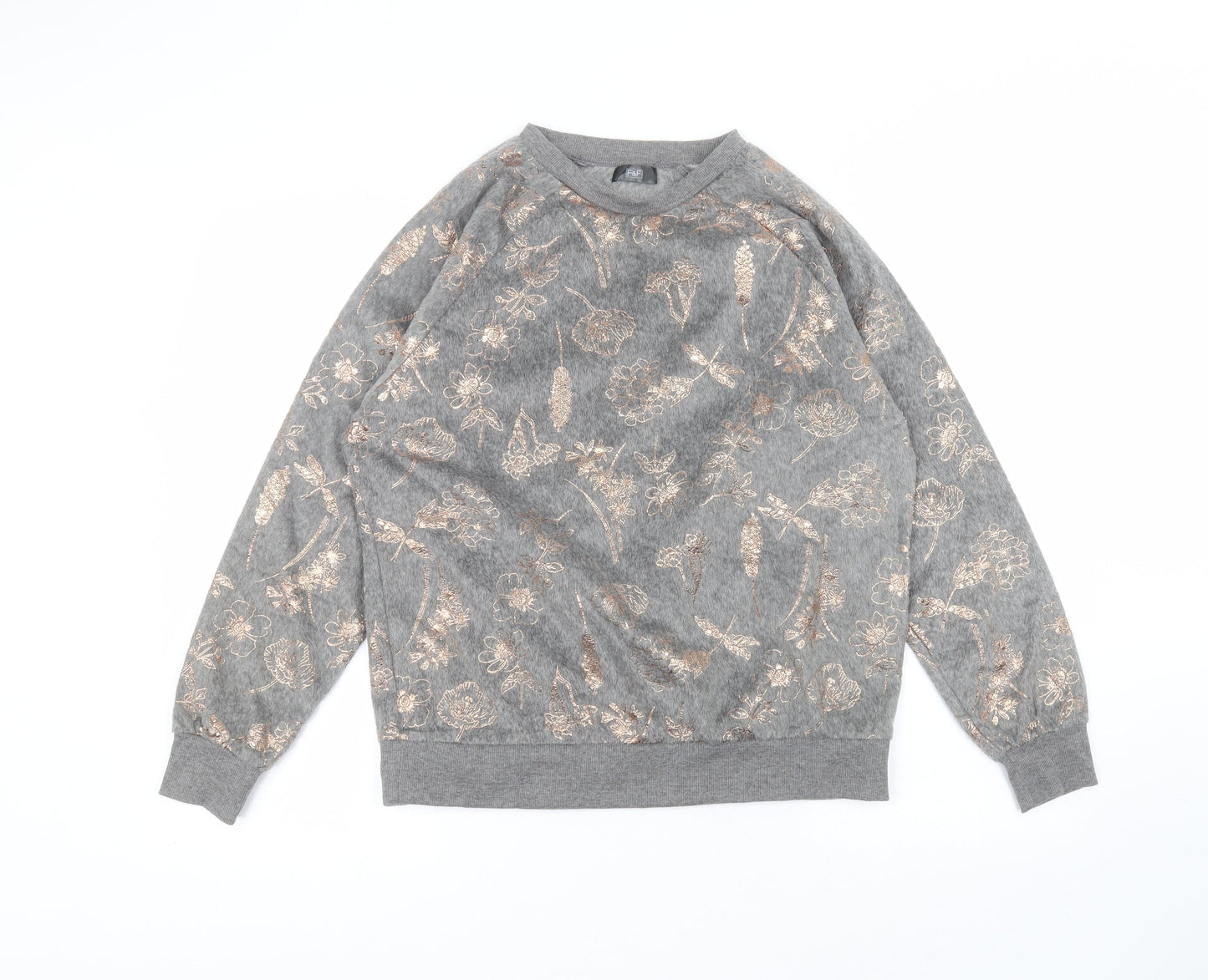 F&F Womens Grey Round Neck  Polyester Pullover Jumper Size S