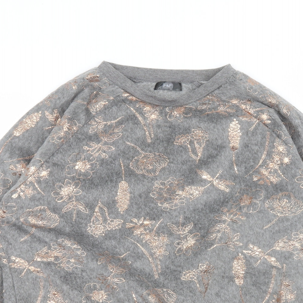 F&F Womens Grey Round Neck  Polyester Pullover Jumper Size S