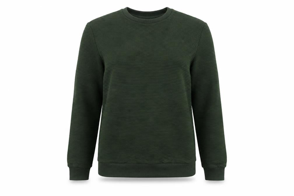 Front view of Peter Werth women’s green round neck polyester jumper, size S