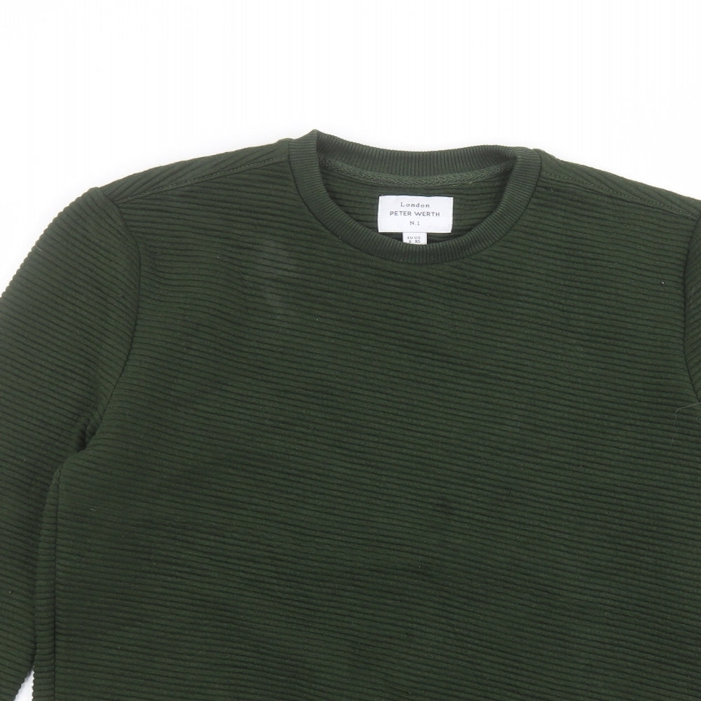 Close-up detail of Peter Werth women’s green round neck polyester jumper, size S