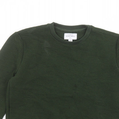 Close-up detail of Peter Werth women’s green round neck polyester jumper, size S