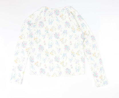 NEXT Womens White Floral Cotton Basic T-Shirt Size 6 Crew Neck