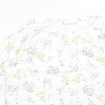 NEXT Womens White Floral Cotton Basic T-Shirt Size 6 Crew Neck