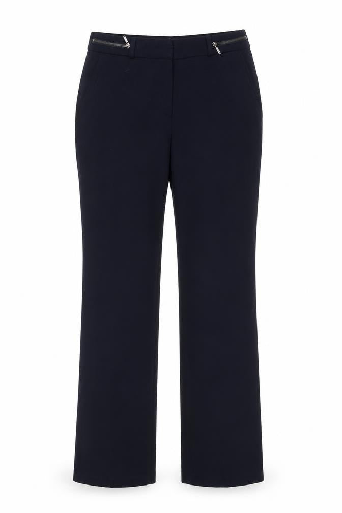 Front view of Marks & Spencer women’s blue polyester dress pants trousers, size UK 8, 31-inch leg regular
