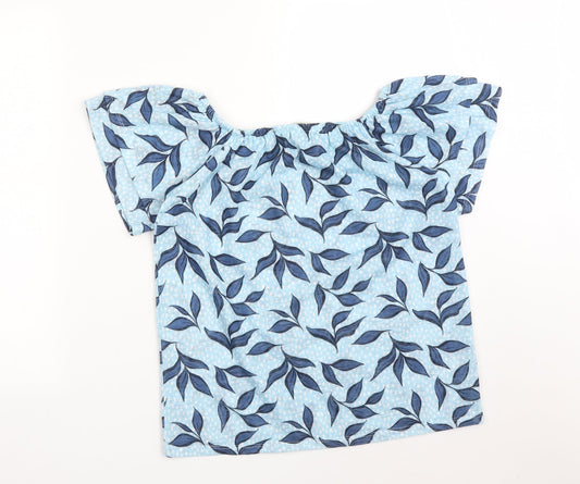 George Womens Blue  Polyester Basic T-Shirt Size 8 Off the Shoulder - LEAVES