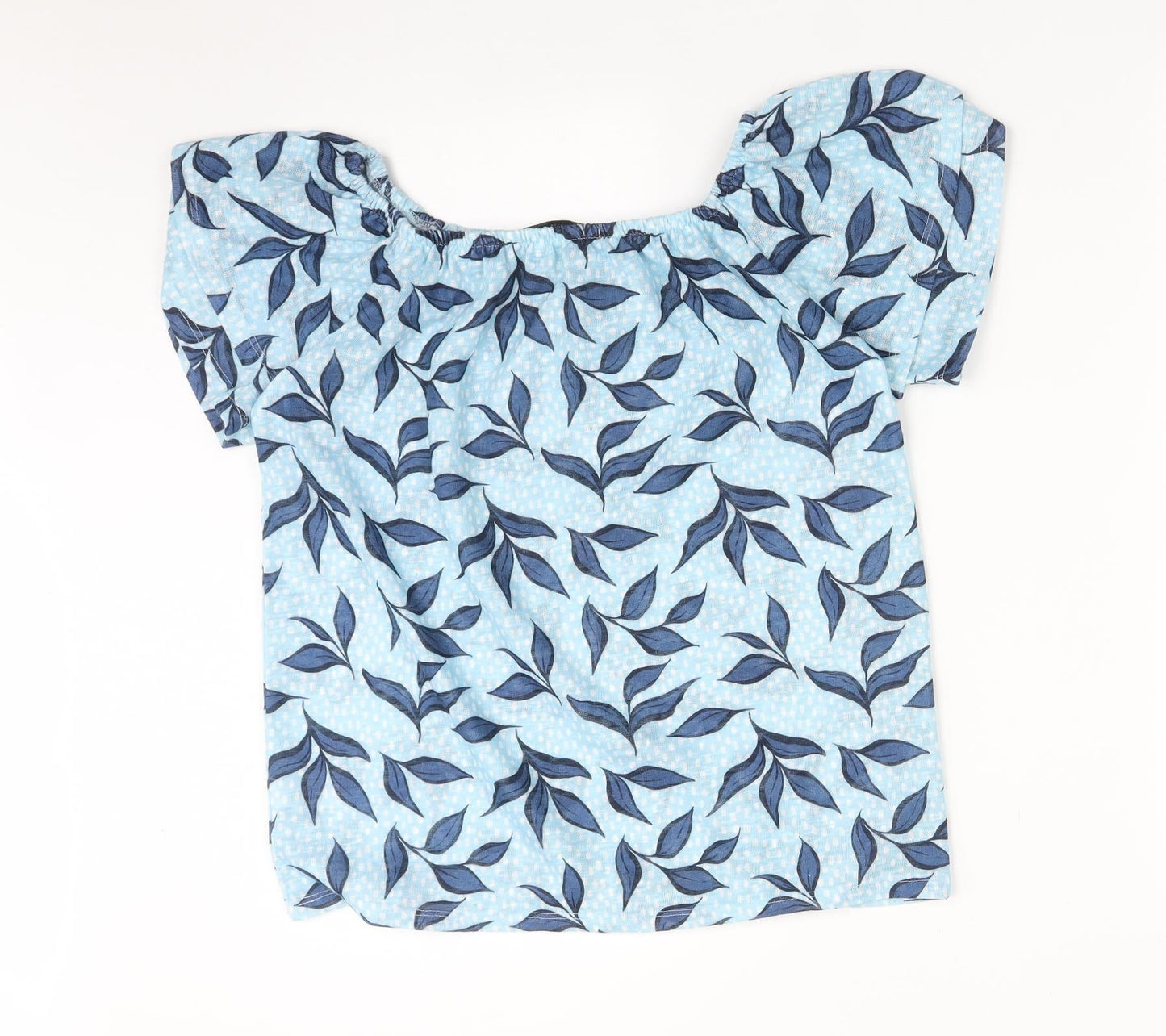 George Womens Blue  Polyester Basic T-Shirt Size 8 Off the Shoulder - LEAVES