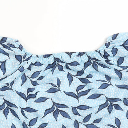 George Womens Blue  Polyester Basic T-Shirt Size 8 Off the Shoulder - LEAVES