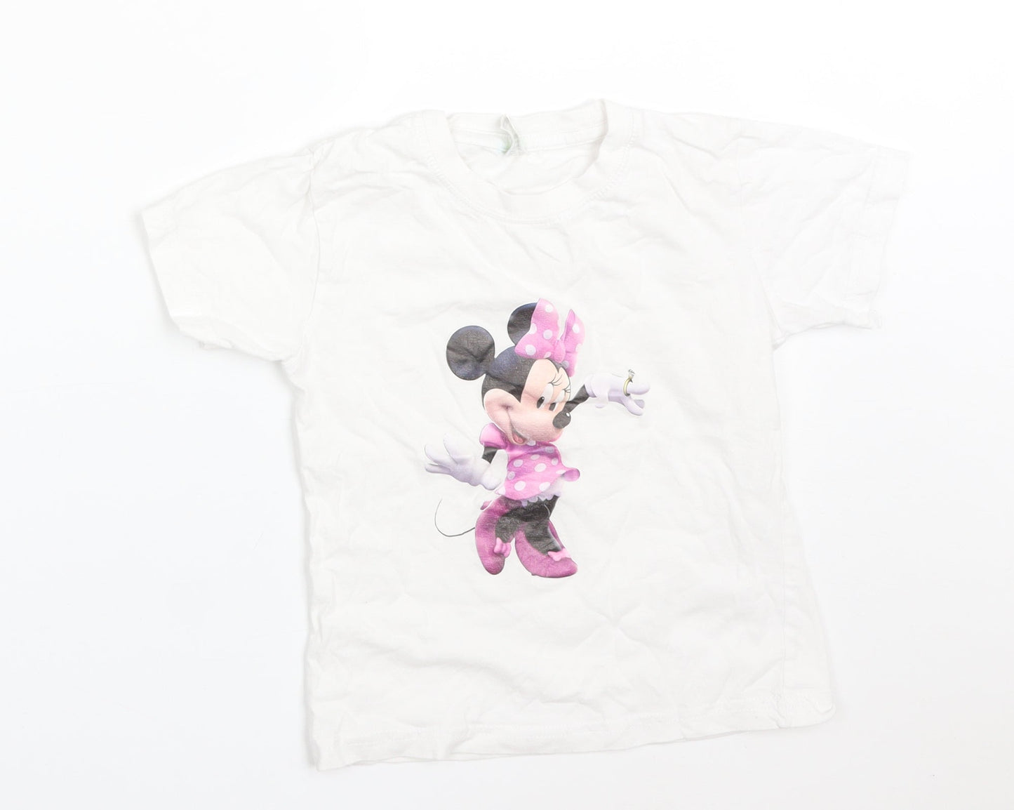 ELITE KIDS Girls White  Cotton Basic T-Shirt Size 4-5 Years Crew Neck  - MINNIE MOUSE