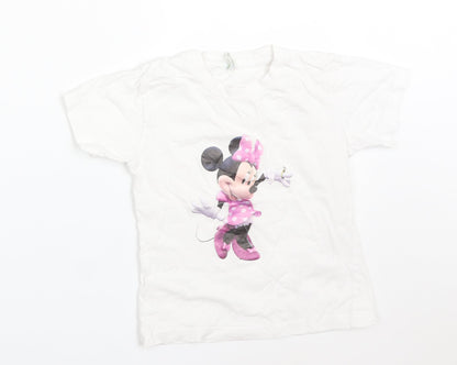 ELITE KIDS Girls White  Cotton Basic T-Shirt Size 4-5 Years Crew Neck  - MINNIE MOUSE