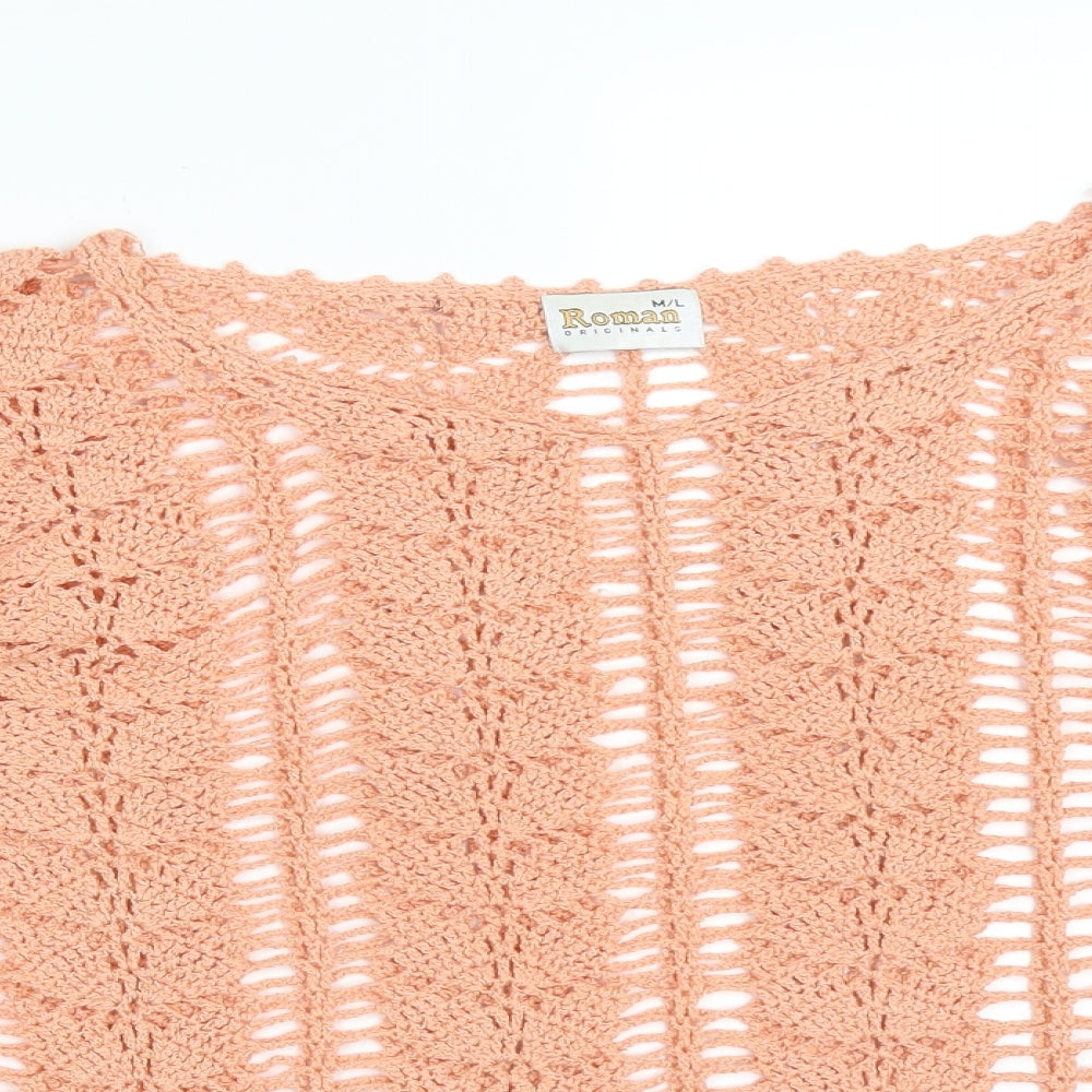 Roman Womens Orange  Acrylic Basic T-Shirt Size L Boat Neck