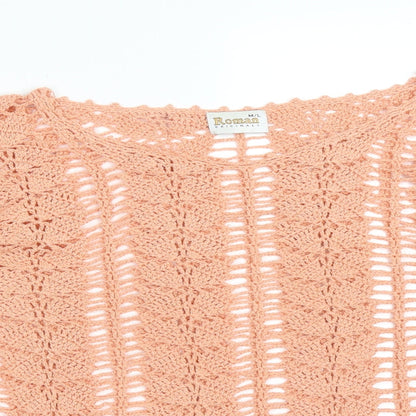 Roman Womens Orange  Acrylic Basic T-Shirt Size L Boat Neck