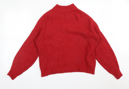 Primark Womens Red Mock Neck  Acrylic Pullover Jumper Size M