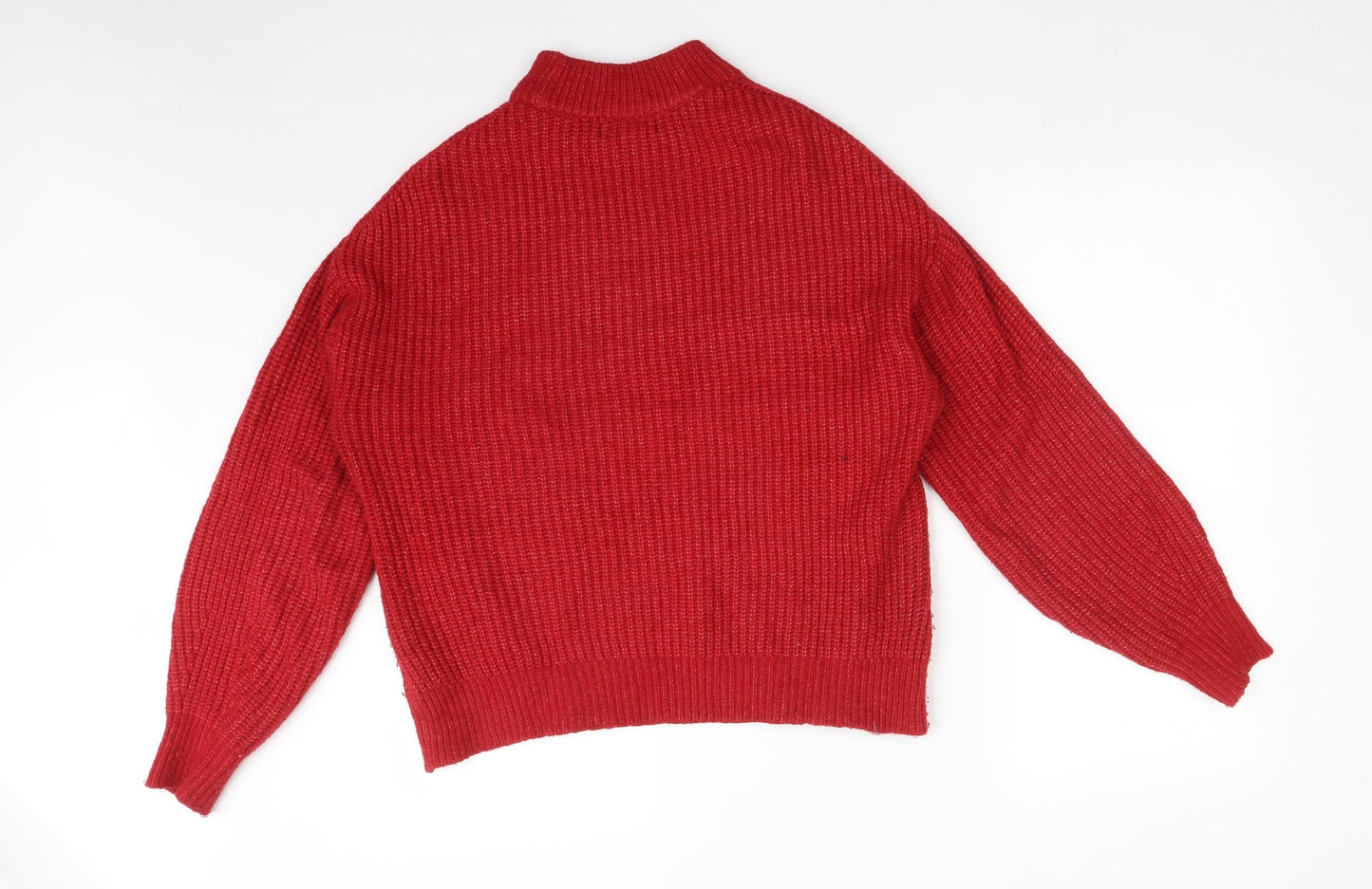 Primark Womens Red Mock Neck  Acrylic Pullover Jumper Size M