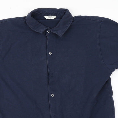 Mens UK Size M NEXT Blue  Button-Up Short Sleeve Casual Shirt