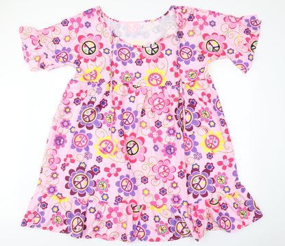 Preworn Womens Pink Geometric  A-Line    Round Neck  - Peace Symbols