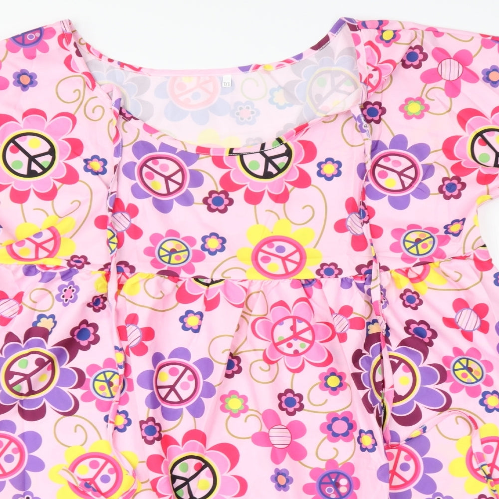 Preworn Womens Pink Geometric  A-Line    Round Neck  - Peace Symbols
