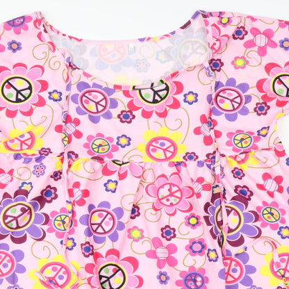 Preworn Womens Pink Geometric  A-Line    Round Neck  - Peace Symbols