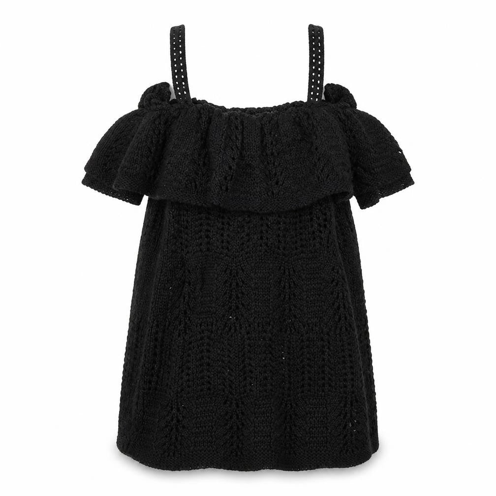 Front view of Topshop women’s black acrylic a-line, size UK 8, off the shoulder