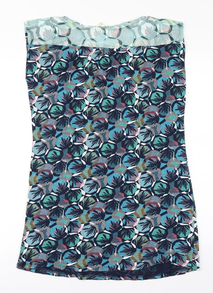 Preworn Womens Blue Floral Cotton Pencil Dress  Size 10  Round Neck