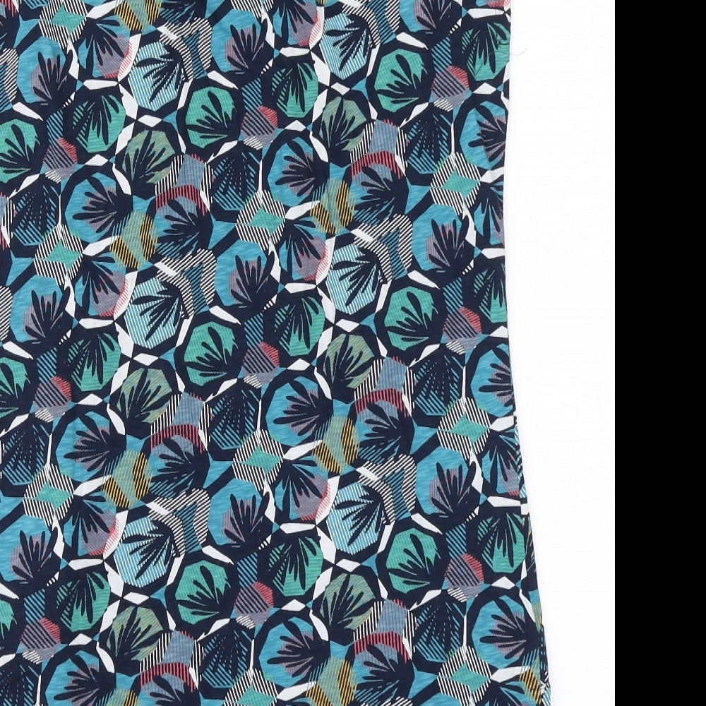 Preworn Womens Blue Floral Cotton Pencil Dress  Size 10  Round Neck