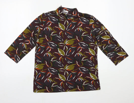Damart Womens Brown Floral Viscose Basic Blouse Size 14 High Neck