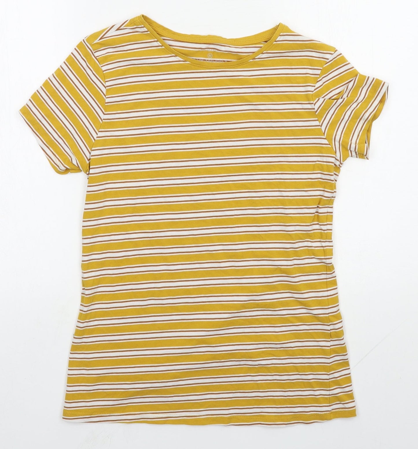 Primark Womens Yellow Striped Cotton Basic T-Shirt Size M Round Neck