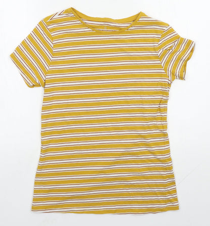 Primark Womens Yellow Striped Cotton Basic T-Shirt Size M Round Neck