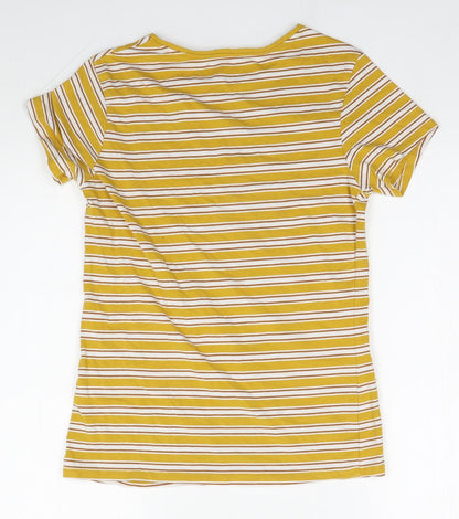 Primark Womens Yellow Striped Cotton Basic T-Shirt Size M Round Neck