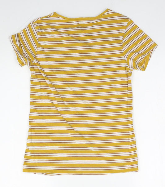 Primark Womens Yellow Striped Cotton Basic T-Shirt Size M Round Neck