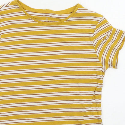 Primark Womens Yellow Striped Cotton Basic T-Shirt Size M Round Neck