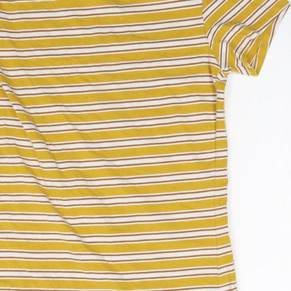 Primark Womens Yellow Striped Cotton Basic T-Shirt Size M Round Neck