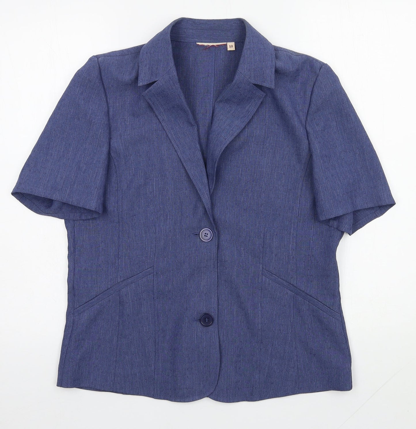 EWM Womens Blue  Polyester Basic Button-Up Size 10 Collared