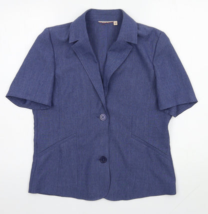 EWM Womens Blue  Polyester Basic Button-Up Size 10 Collared