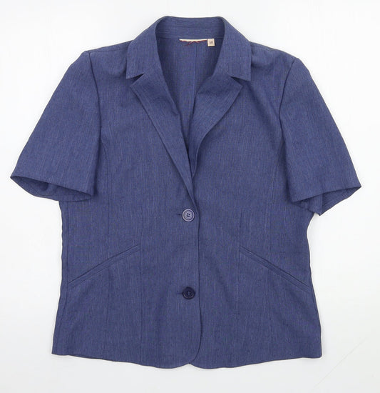 EWM Womens Blue  Polyester Basic Button-Up Size 10 Collared