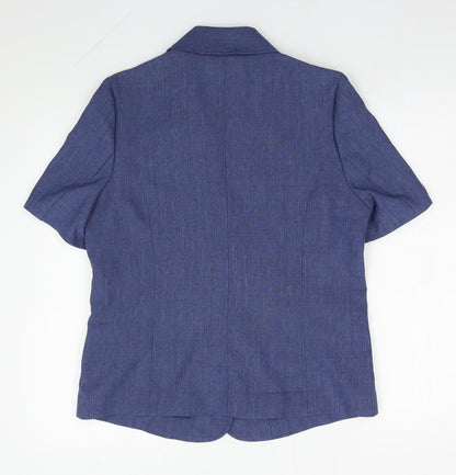 EWM Womens Blue  Polyester Basic Button-Up Size 10 Collared