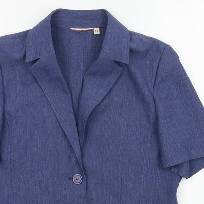 EWM Womens Blue  Polyester Basic Button-Up Size 10 Collared
